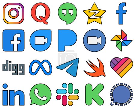 Téléchargez les illustrations : 20 Fully Editable Line Filled Social Media Icons such as video. zoom and google duo Fully editable and high-quality - en licence libre de droit