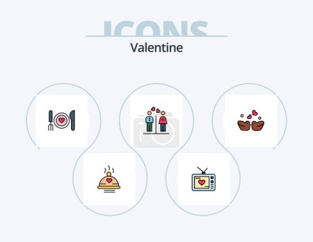 Illustration for Valentine Line Filled Icon Pack 5 Icon Design. love. valentines. love. valentine. romantic night - Royalty Free Image