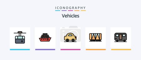 Ilustración de Línea de vehículos llenó el paquete de 5 iconos, incluidos los vehículos. Navega. la escuela. Barco. barco de vapor. Diseño de iconos creativos - Imagen libre de derechos