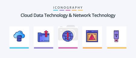 Illustration for Cloud Data Technology And Network Technology Line Filled 5 Icon Pack Including folder. loucked. cloud . louck . cloud. Creative Icons Design - Royalty Free Image