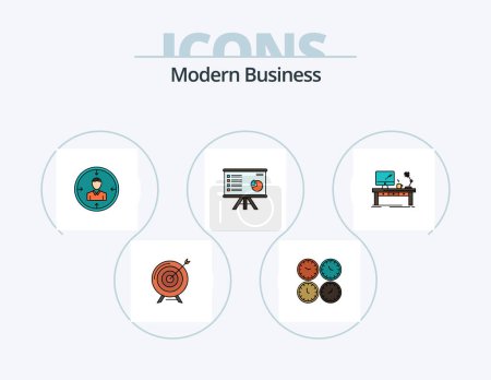 Téléchargez les illustrations : Modern Business Line Filled Icon Pack 5 Icon Design. business. aim. business. target. money - en licence libre de droit