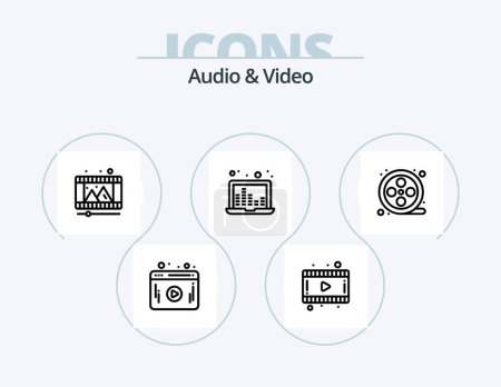 Ilustración de Audio y Video Line Icon Pack 5 Icon Design. .. cassette. web. cinta de audio. vídeo - Imagen libre de derechos