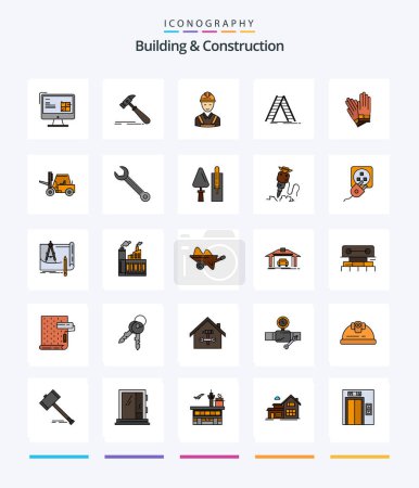 Téléchargez les illustrations : Bâtiment créatif et construction Pack icône de 25 lignes telles que la construction. échelle. fort. réparation. charpentier - en licence libre de droit