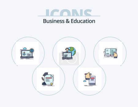 Ilustración de Línea de negocio y educación llena el paquete de iconos 5 Diseño de iconos. mundo. humano. sitio web. en línea - Imagen libre de derechos