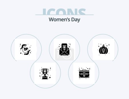 Illustration for Womens Day Glyph Icon Pack 5 Icon Design. email. feminism chat. portfolio. purity. freedom - Royalty Free Image