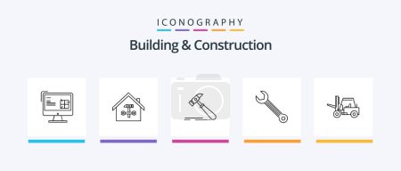 Téléchargez les illustrations : Building And Construction Line 5 Icon Pack Including scale. construction. construction. level. building. Creative Icons Design - en licence libre de droit