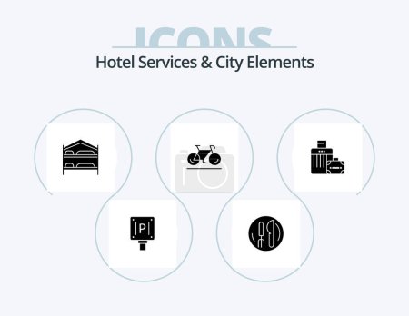 Illustration for Hotel Services And City Elements Glyph Icon Pack 5 Icon Design. luggage. walk. bed . movement. hotel - Royalty Free Image
