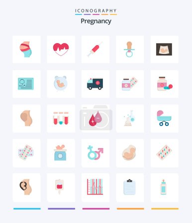 Téléchargez les illustrations : Creative Pregnancy 25 Flat icon pack  Such As shot. vaccine. heart. injection; - en licence libre de droit