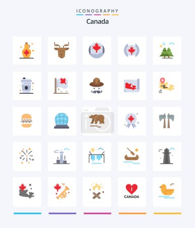Téléchargez les illustrations : Creative Canada 25 Flat icon pack  Such As canada. alpine. reindeer. tree. flag - en licence libre de droit