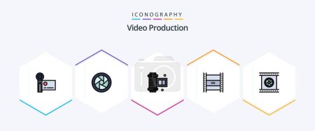 Ilustración de Video Production 25 FilledLine icon pack including camera lenses. hd in filmmaking. hd film. - Imagen libre de derechos