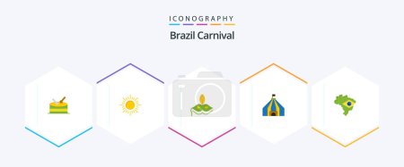 Ilustración de Brasil Carnaval 25 Pack icono plano incluyendo Brasil. Veneciano. puesta de sol. disfraz. celebración - Imagen libre de derechos