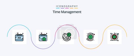 Téléchargez les illustrations : Time Management Line Filled Flat 5 Icon Pack Including time. clock. clock. circle. time - en licence libre de droit