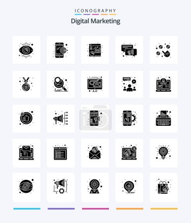 Téléchargez les illustrations : Creative Digital Marketing 25 Glyphe Solid Black icône pack tel que le prix. per. dossier. payer. chat - en licence libre de droit