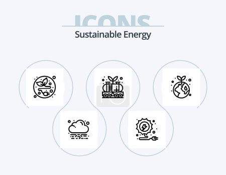 Illustration for Sustainable Energy Line Icon Pack 5 Icon Design. gas. diesel. spring. biodiesel. green energy - Royalty Free Image