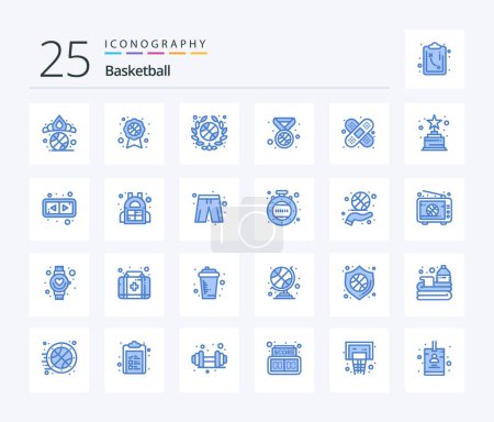 Téléchargez les illustrations : Basketball 25 Bleu Couleur icône pack y compris prix. blessure. basket. bandage. prix - en licence libre de droit