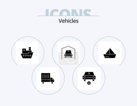 Illustration for Vehicles Glyph Icon Pack 5 Icon Design. vehicles. sail. steamboat. boat. van - Royalty Free Image