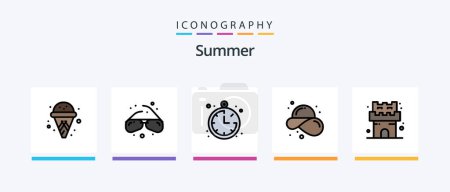 Téléchargez les illustrations : Summer Line Filled 5 Icon Pack Including . drink. beach. cold. ice cream. Creative Icons Design - en licence libre de droit