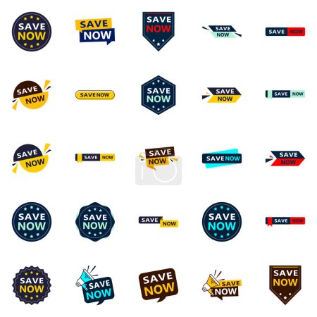 Ilustración de Save Now 25 High quality Typographic Elements to drive savings - Imagen libre de derechos