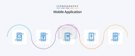 Téléchargez les illustrations : Mobile Application Blue 5 Icon Pack Including bubble. cart. phone recorder. audio recognition - en licence libre de droit