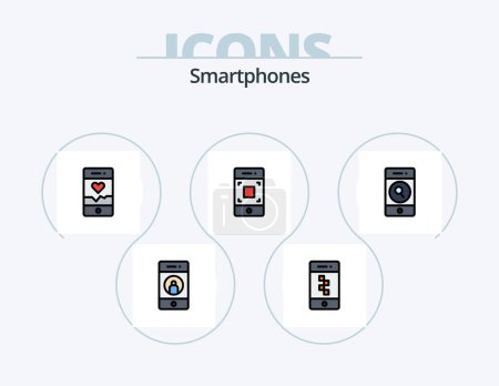 Téléchargez les illustrations : Smartphones Line Filled Icon Pack 5 Icon Design. camera. payment. location. online. bank - en licence libre de droit