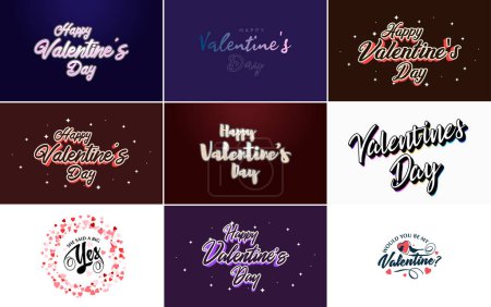 Ilustración de Happy Valentine's Day greeting card template with a floral theme and a red and pink color scheme - Imagen libre de derechos