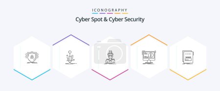 Ilustración de Paquete de iconos de Cyber Spot And Cyber Security 25 Line que incluye ataque. alerta. virus. Ladrón. incógnito - Imagen libre de derechos