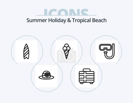 Téléchargez les illustrations : Beach Line Icon Pack 5 Icon Design. . . recreation. juice. beach - en licence libre de droit