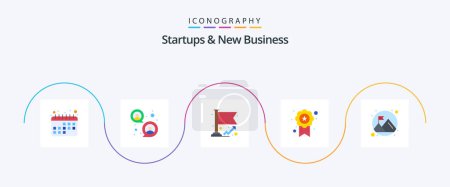 Téléchargez les illustrations : Startups et nouvelles entreprises Flat 5 Icon Pack Y compris le succès. drapeau. graphique. star. badge - en licence libre de droit