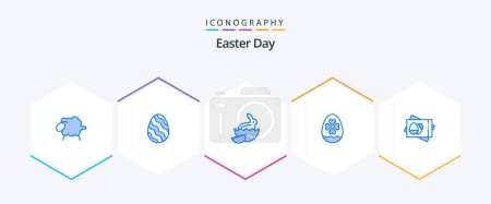 Illustration for Easter 25 Blue icon pack including egg. easter. robbit. heart. egg - Royalty Free Image
