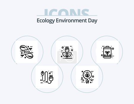 Téléchargez les illustrations : Ecology Line Icon Pack 5 Icon Design. green. ecology. lighting. bio. power - en licence libre de droit