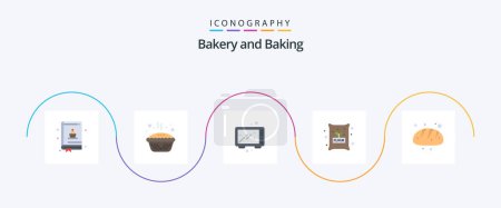 Téléchargez les illustrations : Baking Flat 5 Icon Pack Including bakery. ingredients. baking. flour. oven - en licence libre de droit