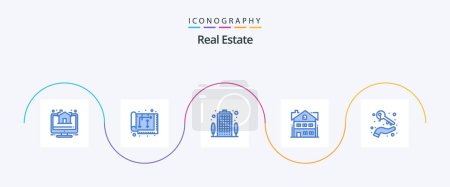 Illustration for Real Estate Blue 5 Icon Pack Including growing. building. interior. apartment. property - Royalty Free Image