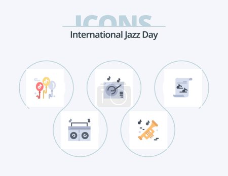 Illustration for International Jazz Day Flat Icon Pack 5 Icon Design. . music. music. media. music - Royalty Free Image