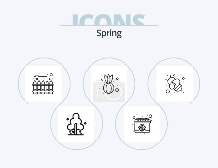 Téléchargez les illustrations : Spring Line Icon Pack 5 Icon Design. jardin. Pâques. Clôture. arbre. céphaline - en licence libre de droit