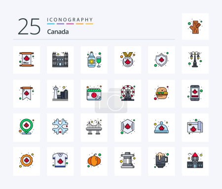 Téléchargez les illustrations : Canada 25 Line Filled icon pack including leaf. canada leaf. alcohol. medal. award - en licence libre de droit
