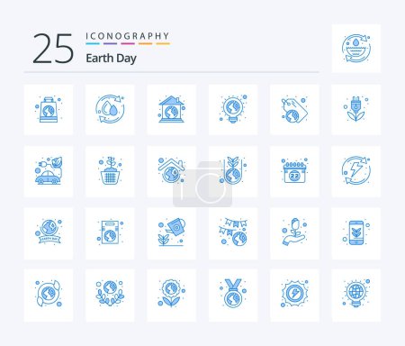 Illustration for Earth Day 25 Blue Color icon pack including plastic. earth. ecological. light bulb. eco - Royalty Free Image