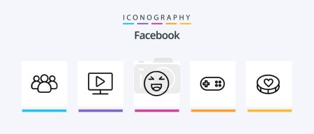 Téléchargez les illustrations : Pack d'icônes Facebook Line 5 incluant la date. travailler. emoji. crinière. tag. Icônes créatives Design - en licence libre de droit