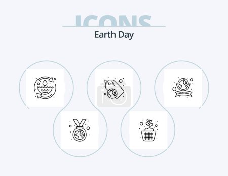 Ilustración de Earth Day Line Icon Pack 5 Icon Design. earth. leaf. care. green energy. ecology - Imagen libre de derechos