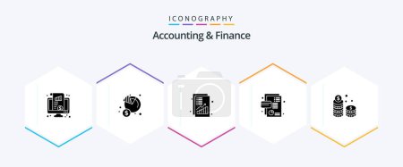 Téléchargez les illustrations : Accounting And Finance 25 Glyph icon pack including credit. business. income. revenue. increase - en licence libre de droit