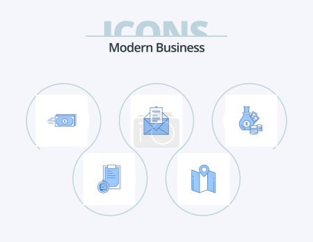 Téléchargez les illustrations : Icône bleue d'affaires moderne Pack 5 Icône Design. correspondant. email. pointeur. nouvelles. argent - en licence libre de droit