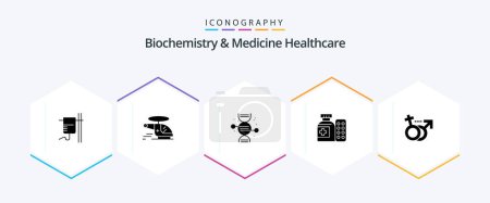 Téléchargez les illustrations : Biochemistry And Medicine Healthcare 25 Glyph icon pack including gender. pills . air. medicine. bone - en licence libre de droit