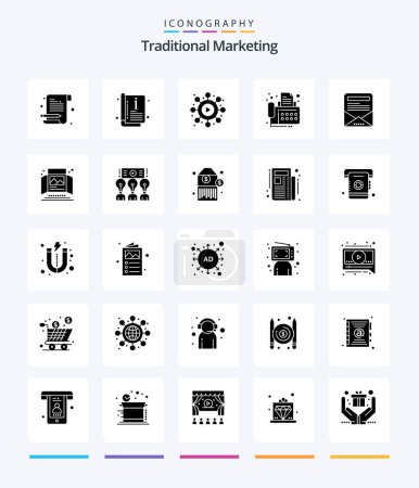 Ilustración de Creative Traditional Marketing 25 Glyph Solid Black icon pack  Such As newsletter. enewsletter. network. device. contact - Imagen libre de derechos