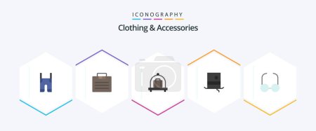 Illustration for Clothing and Accessories 25 Flat icon pack including view. glasses. suitcase. monocle. hat - Royalty Free Image