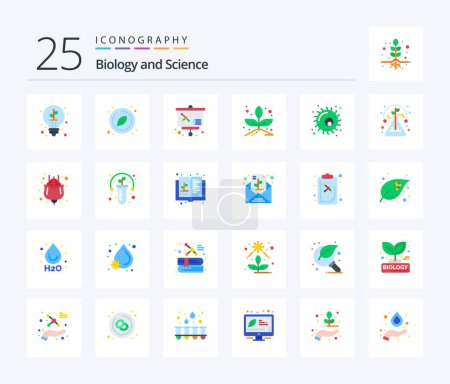 Ilustración de Biología 25 Flat Color icono paquete incluyendo planta. Biología. lección. animal. planta - Imagen libre de derechos