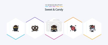 Téléchargez les illustrations : Sweet And Candy 25 FilledLine icon pack including cafe. food. pretzel. dessert. sweets - en licence libre de droit