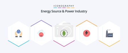Téléchargez les illustrations : Energy Source And Power Industry 25 Flat icon pack including factory. power. green. industry. light - en licence libre de droit