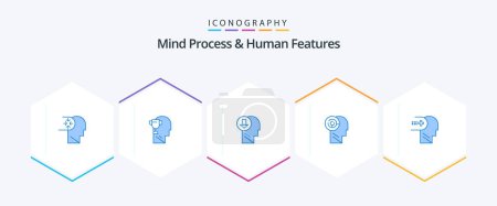 Illustration for Mind Process And Human Features 25 Blue icon pack including health. mind. arrow. games. down - Royalty Free Image