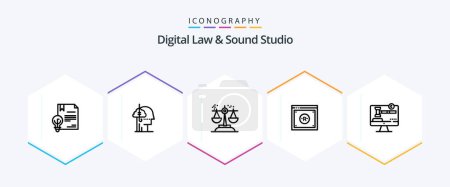 Ilustración de Digital Law And Sound Studio 25 Line icon pack including digital. business. habit. law. court - Imagen libre de derechos