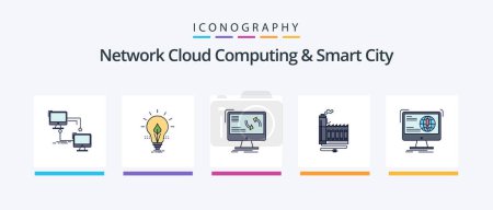 Illustration for Network Cloud Computing And Smart City Line Filled 5 Icon Pack Including idea. technology. protection. pc. hardware. Creative Icons Design - Royalty Free Image
