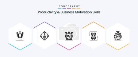 Illustration for Productivity And Business Motivation Skills 25 Line icon pack including sandclock. control. procrastination. concentration. off - Royalty Free Image